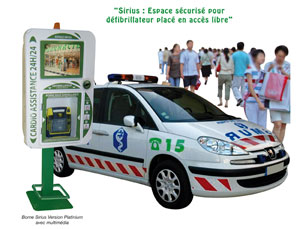 La borne Sirius : Espace securise pour defibrillateur place en acc�s libre