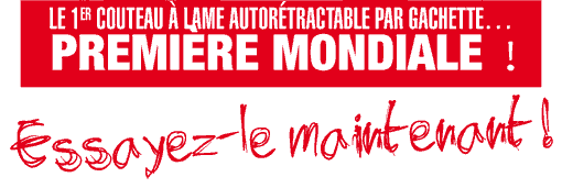 Le premier couteau &agrave; lame autor&eacute;tractable par gachette. Premi&egrave;re Mondiale.