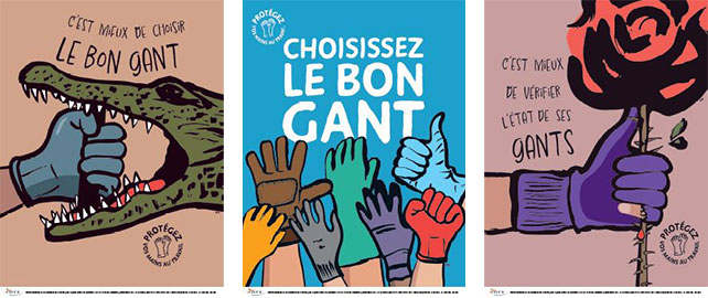 Des affiches de l’INRS pour sensibiliser à l’importance de choisir les bons gants de protection 