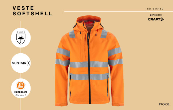 VESTE SOFTSHELL CAPUCHE - HAUTE VISIBILITE  EN ISO 20471 CLASSE 3 - EN 343