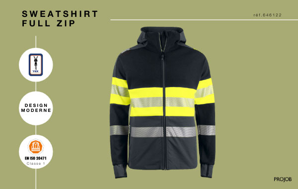 SWEATSHIRT FULL ZIP À CAPUCHE POLYCOTON Haute visibilité EN ISO 20471 CLASSE 1