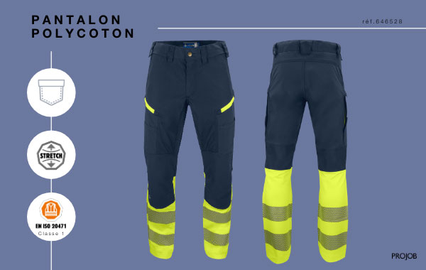 Pantalon polycoton + stretch - Haute visibilité EN ISO 20471 CLASS 1