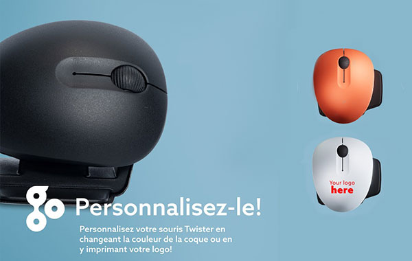 Souris ambidextre R-Go Twister avec logiciel de pause intégré LED pliable