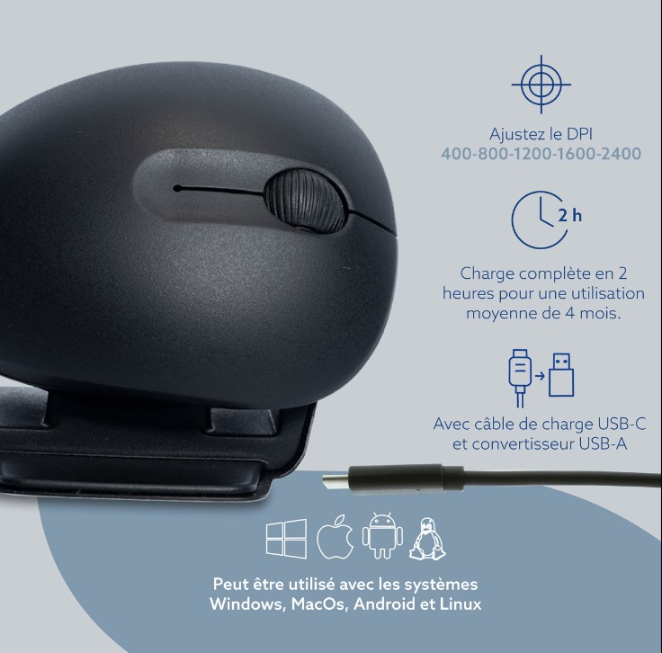 Souris ambidextre R-Go Twister avec logiciel de pause intégré LED pliable