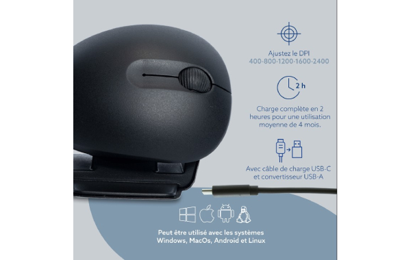 Souris ambidextre pliable avec logiciel de pause intégré - R-Go Twister